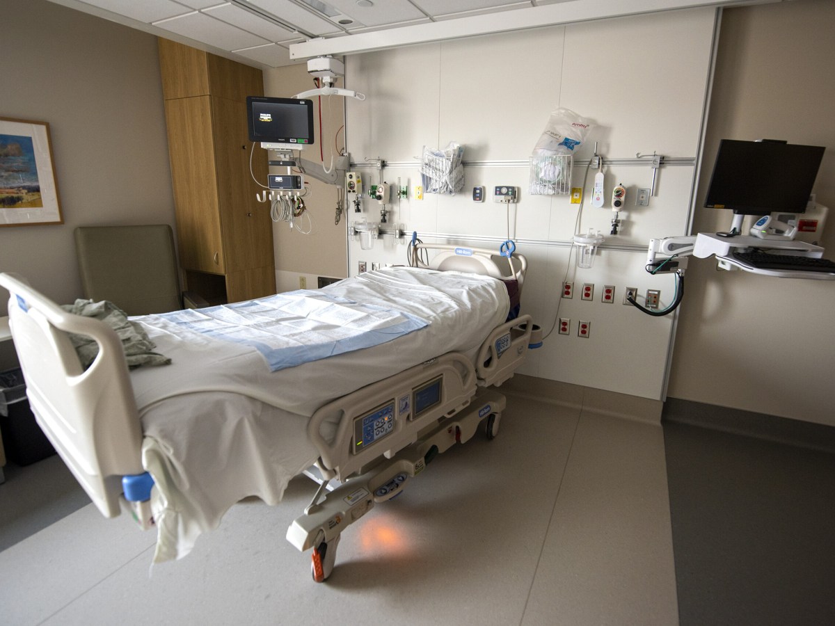 Hospital room with a bed