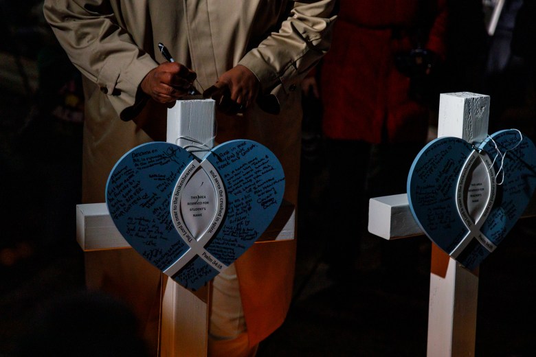 Crosses with blue hearts
