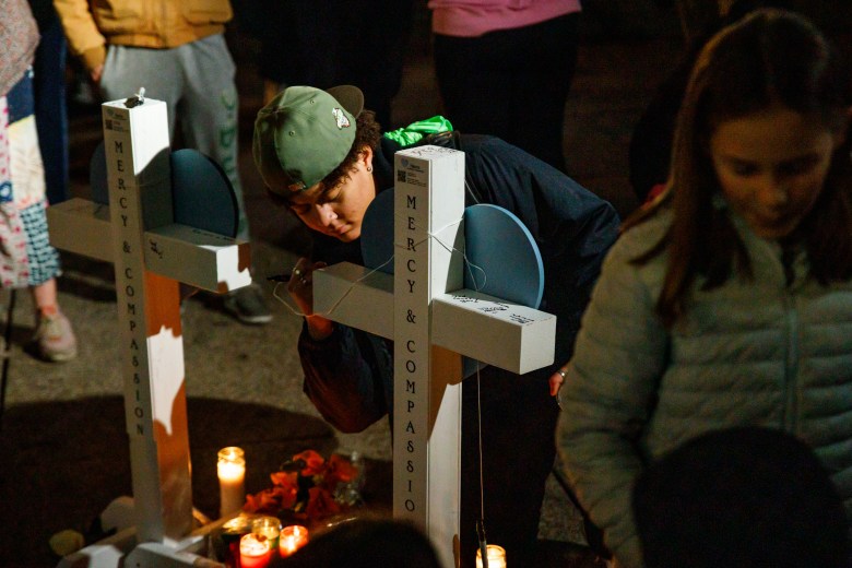 People near crosses